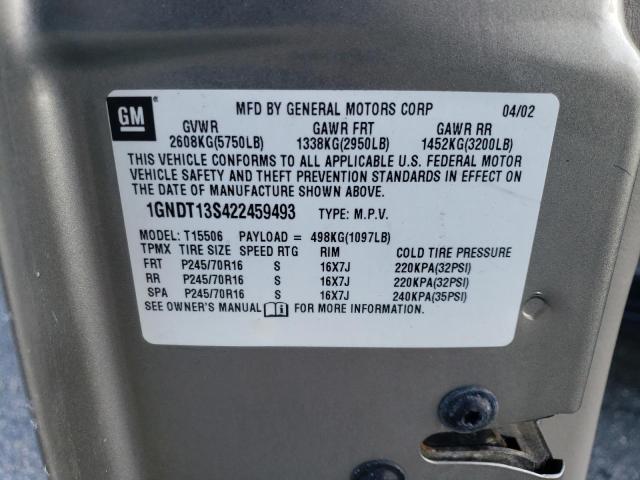 1GNDT13S422459493 - 2002 CHEVROLET TRAILBLAZE GRAY photo 13