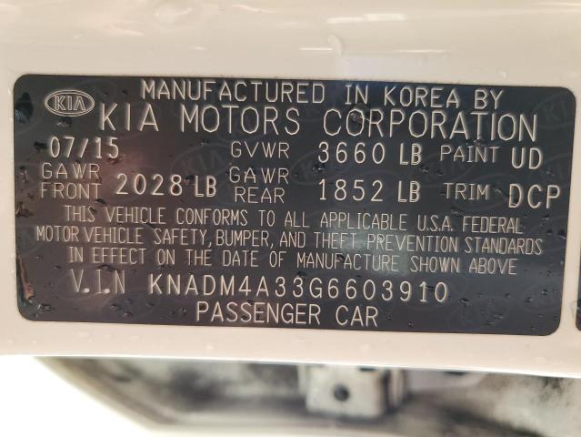 KNADM4A33G6603910 - 2016 KIA RIO LX WHITE photo 13