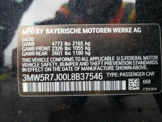 3MW5R7J00L8B37546 - 2020 BMW 330XI BLACK photo 12