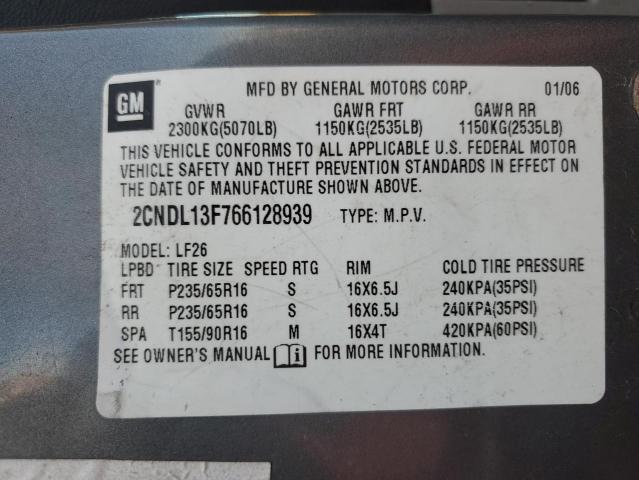 2CNDL13F766128939 - 2006 CHEVROLET EQUINOX LS GRAY photo 13