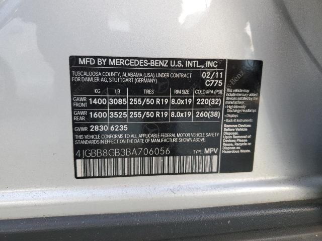 4JGBB8GB3BA706056 - 2011 MERCEDES-BENZ ML 350 4MATIC SILVER photo 13