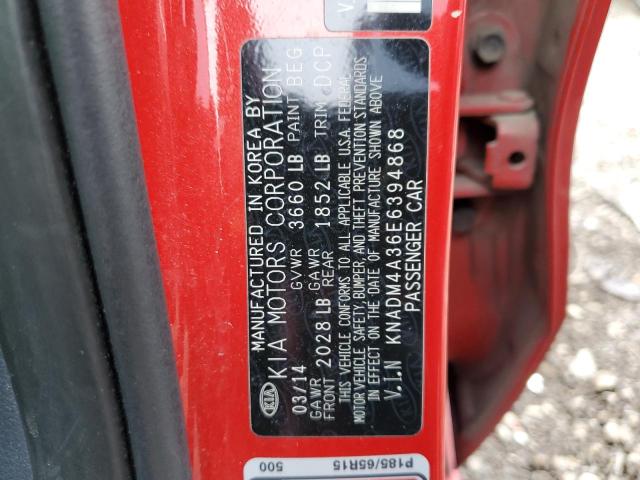 KNADM4A36E6394868 - 2014 KIA RIO LX RED photo 13