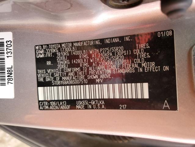 5TDBY68A98S007510 - 2008 TOYOTA SEQUOIA LIMITED SILVER photo 13