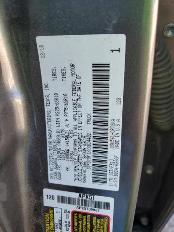 5TFUY5F1XKX814402 - 2019 TOYOTA TUNDRA DOUBLE CAB SR/SR5 GRAY photo 12