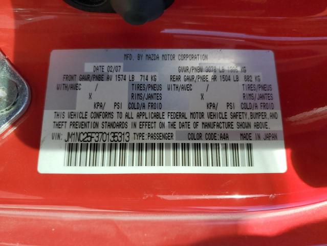 JM1NC25F370135313 - 2007 MAZDA MX-5 MIATA RED photo 12