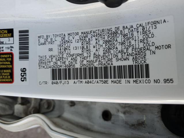 3TMJU4GN3DM146056 - 2013 TOYOTA TACOMA DOUBLE CAB PRERUNNER WHITE photo 12