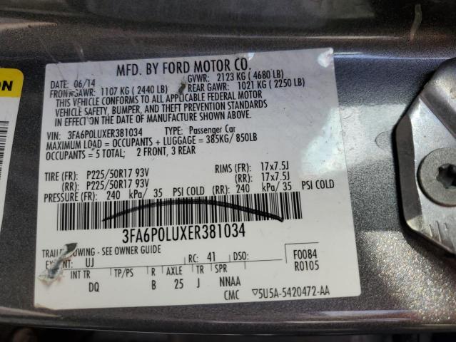 3FA6P0LUXER381034 - 2014 FORD FUSION SE HYBRID GRAY photo 13