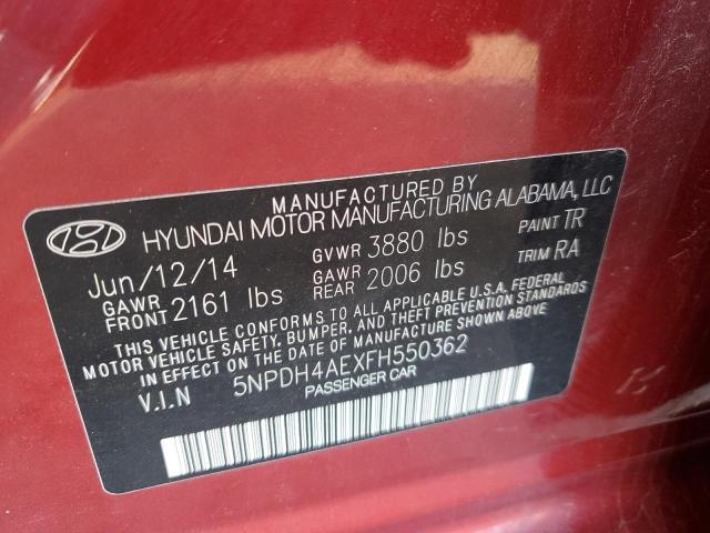 5NPDH4AEXFH550362 - 2015 HYUNDAI ELANTRA SE RED photo 12