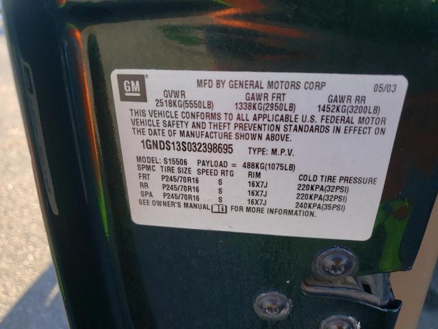 1GNDS13S032398695 - 2003 CHEVROLET TRAILBLAZE GREEN photo 12