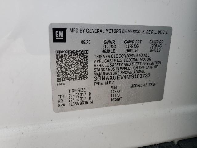 3GNAXUEV4MS103732 - 2021 CHEVROLET EQUINOX LT WHITE photo 13