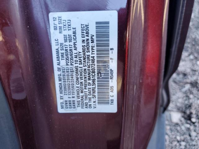 5FNRL5H61CB072464 - 2012 HONDA ODYSSEY EXL BURGUNDY photo 14