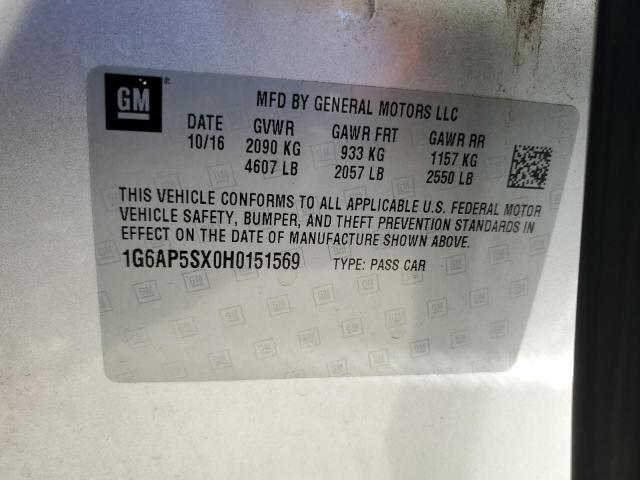 1G6AP5SX0H0151569 - 2017 CADILLAC CTS SILVER photo 12