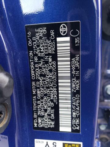 JTDKBRFU1G3527068 - 2016 TOYOTA PRIUS BLUE photo 12