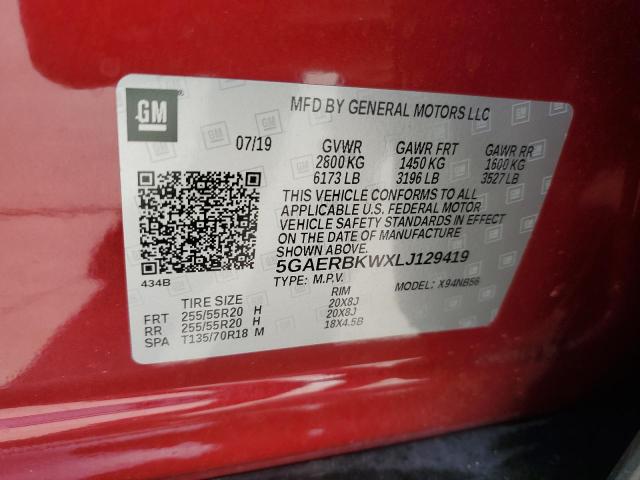 5GAERBKWXLJ129419 - 2020 BUICK ENCLAVE ESSENCE RED photo 12