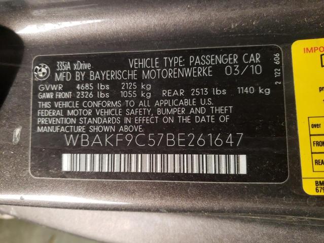 WBAKF9C57BE261647 - 2011 BMW 335 XI GRAY photo 12