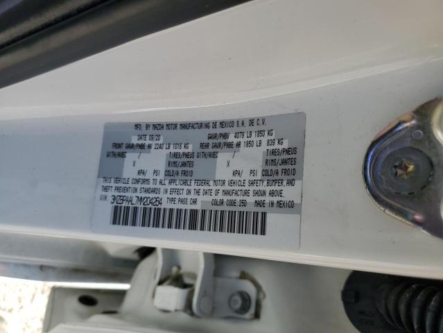 3MZBPAAL7MM204264 - 2021 MAZDA 3 WHITE photo 12