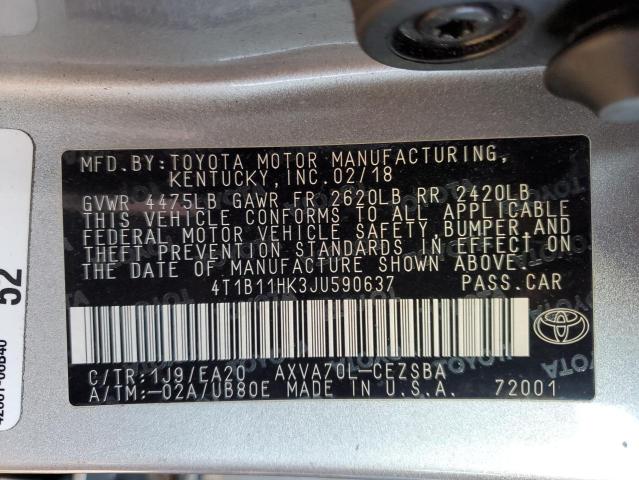 4T1B11HK3JU590637 - 2018 TOYOTA CAMRY L SILVER photo 12