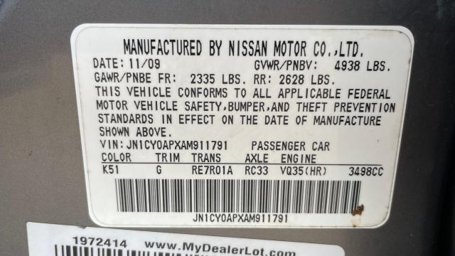 JN1CY0APXAM911791 - 2010 INFINITI M35 BASE GRAY photo 10