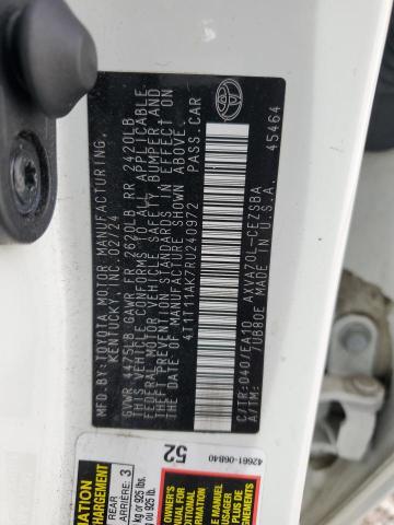 4T1T11AK7RU240972 - 2024 TOYOTA CAMRY SE NIGHT SHADE WHITE photo 12