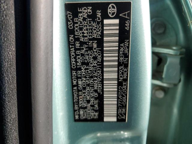 JTDBT923471148071 - 2007 TOYOTA YARIS GREEN photo 12