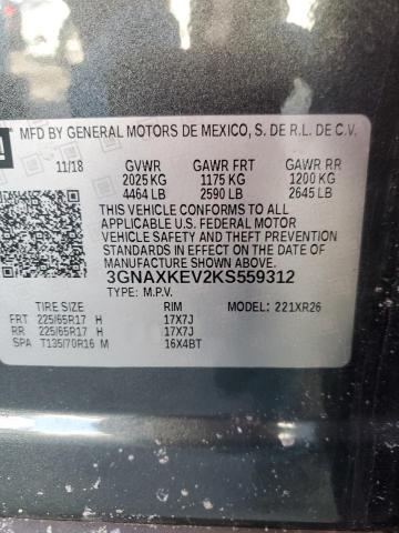 3GNAXKEV2KS559312 - 2019 CHEVROLET EQUINOX LT GRAY photo 13