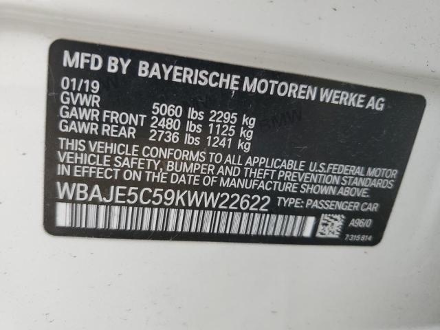 WBAJE5C59KWW22622 - 2019 BMW 540 I WHITE photo 12