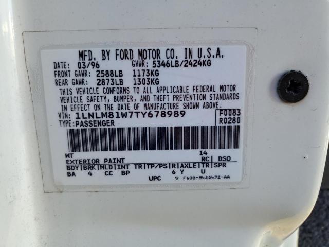 1LNLM81W7TY678989 - 1996 LINCOLN TOWN CAR EXECUTIVE Weiß Foto 12