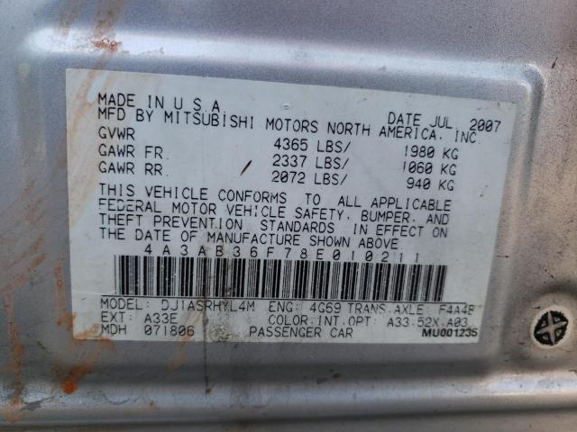 4A3AB36F78E010211 - 2008 MITSUBISHI GALANT ES SILVER photo 13