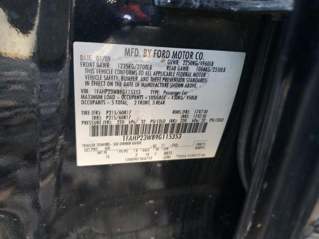 1FAHP23W89G115353 - 2009 FORD TAURUS SE BLACK photo 12