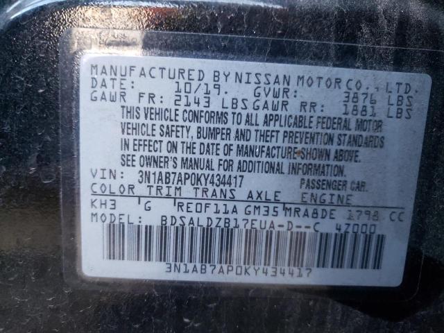 3N1AB7AP0KY434417 - 2019 NISSAN SENTRA S BLACK photo 12