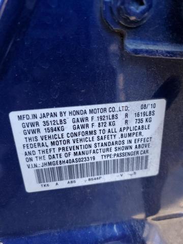 JHMGE8H40AS023319 - 2010 HONDA FIT SPORT BLUE photo 13