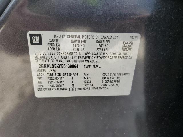 2GNALBEK6E6139864 - 2014 CHEVROLET EQUINOX LT GRAY photo 12