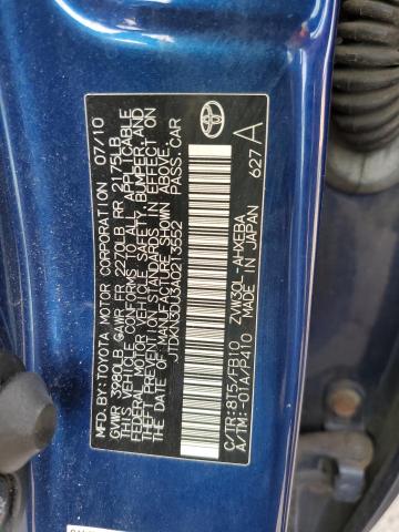 JTDKN3DU3A0213552 - 2010 TOYOTA PRIUS BLUE photo 12