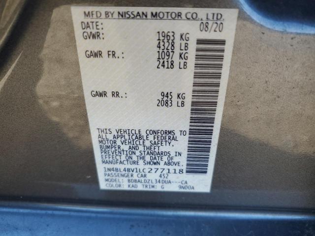 1N4BL4BV1LC277118 - 2020 NISSAN ALTIMA S GRAY photo 12