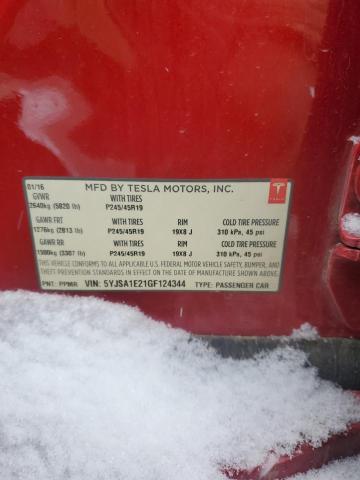 5YJSA1E21GF124344 - 2016 TESLA MODEL S RED photo 12