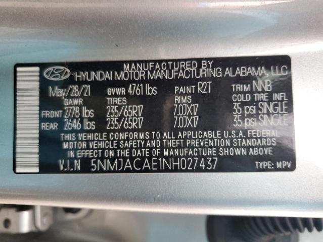 5NMJACAE1NH027437 - 2022 HYUNDAI TUCSON SE SILVER photo 14