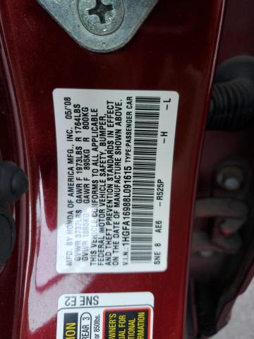 1HGFA16988L091615 - 2008 HONDA CIVIC EXL წითელი ფოტო 13