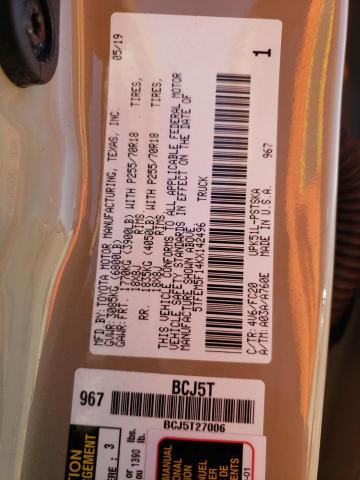 5TFEM5F14KX142496 - 2019 TOYOTA TUNDRA CREWMAX SR5 TAN photo 12