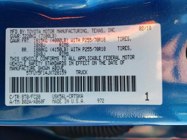 5TFUY5F14JX728159 - 2018 TOYOTA TUNDRA DOUBLE CAB SR/SR5 BLUE photo 12