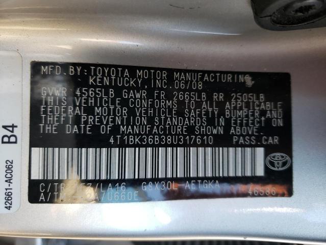 4T1BK36B38U317610 - 2008 TOYOTA AVALON XL SILVER photo 13