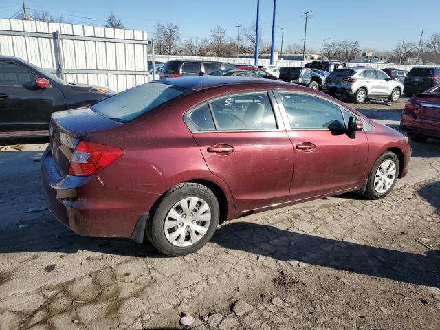 19XFB2F56CE107469 - 2012 HONDA CIVIC LX BURGUNDY photo 3