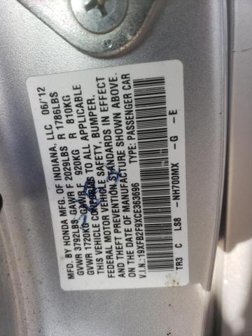 19XFB2F9XCE363696 - 2012 HONDA CIVIC EXL ვერცხლისფერი ფოტო 12