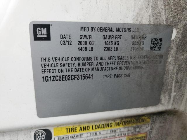 1G1ZC5E02CF315641 - 2012 CHEVROLET MALIBU 1LT Ақ фото 12