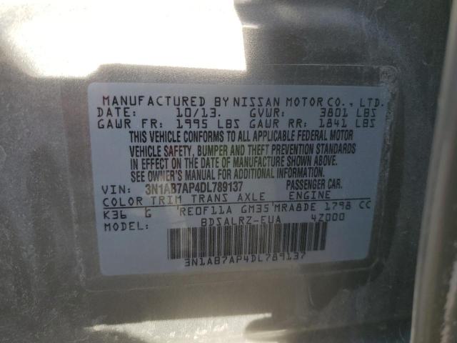 3N1AB7AP4DL789137 - 2013 NISSAN SENTRA S GRAY photo 12