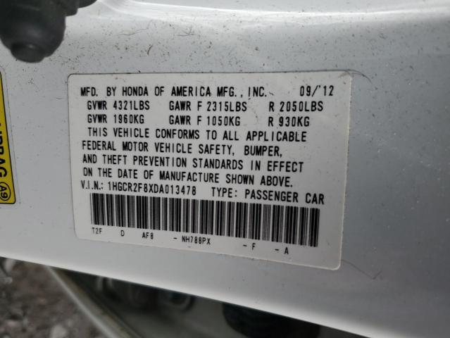 1HGCR2F8XDA013478 - 2013 HONDA ACCORD EXL WHITE photo 12