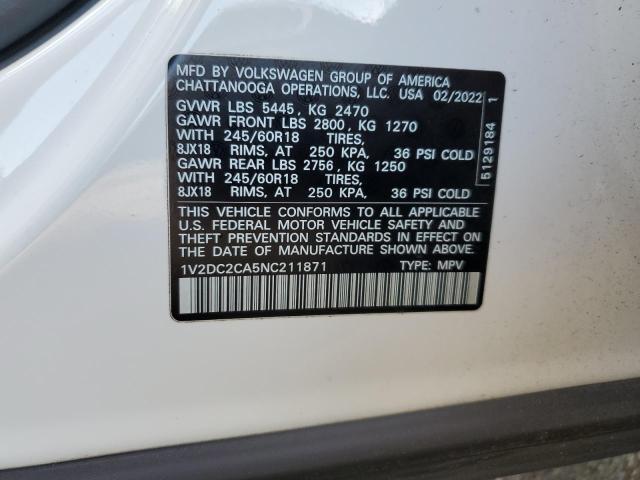 1V2DC2CA5NC211871 - 2022 VOLKSWAGEN ATLAS CROS SE Ağ foto 13