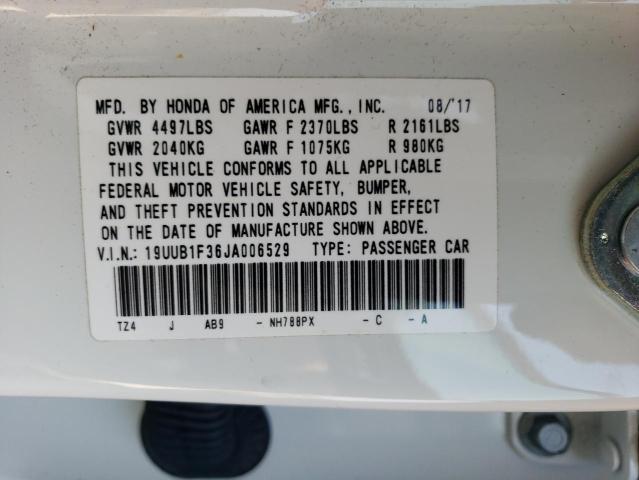 19UUB1F36JA006529 - 2018 ACURA TLX WHITE photo 12