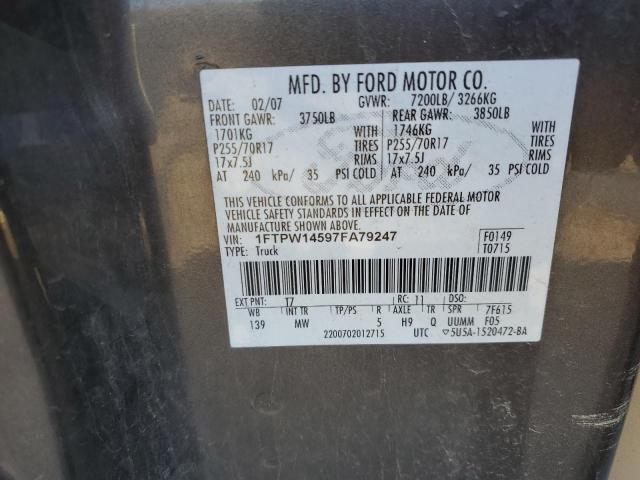 1FTPW14597FA79247 - 2007 FORD F150 SUPERCREW GRAY photo 12