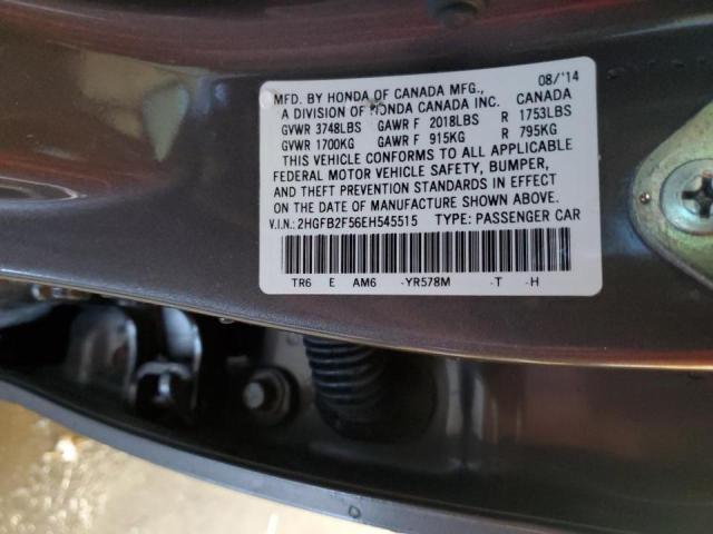 2HGFB2F56EH545515 - 2014 HONDA CIVIC LX BROWN photo 12