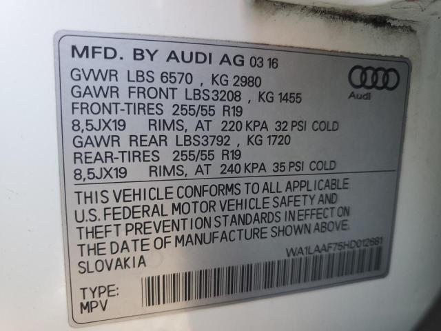 WA1LAAF75HD012681 - 2017 AUDI Q7 PREMIUM PLUS WHITE photo 13
